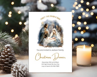 Nativity Christmas Party Invitation Template Printable Christmas Dinner Invite Instant Download Editable Traditional Christmas