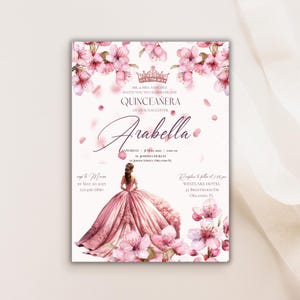 Ensemble d'invitations de Quinceanera avec fleurs Sakura