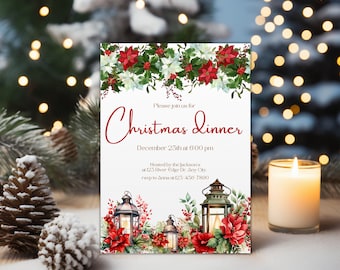 Traditional Christmas Dinner Invitation Template Printable Christmas Party Invite Instant Download Editable Christmas Dinner Holiday Dinner