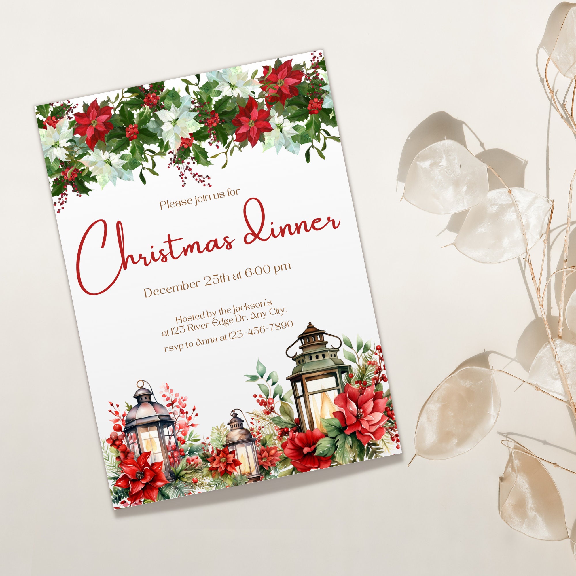 Traditional Christmas Dinner Invitation Template Printable Christmas
