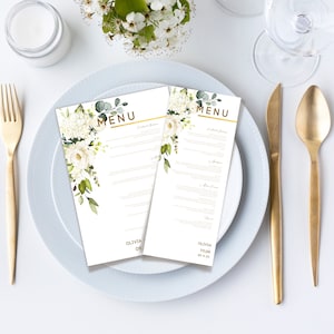 Floral Wedding Menu Card Template, Editable Wedding Menu, Modern Menu Cards Instant Download, Printable Menu Card, Simple Table Menu
