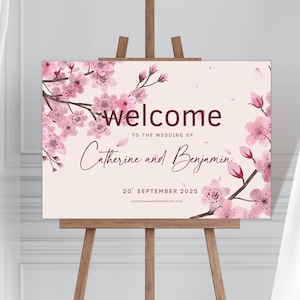 Modello di cartello di benvenuto per matrimonio con fiori di ciliegio Modificabile Benvenuto nel nostro poster di matrimonio Download istantaneo Poster della parte di benvenuto Poster di benvenuto
