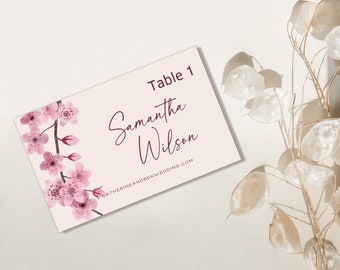 Floral Place Card Template Cherry Blossom Place Card Editable Place Card Instant Download Blossom Name Card Japanese Party Place Card