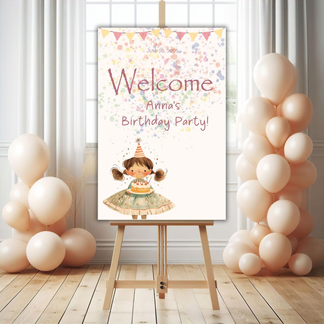 Retro Birthday Party Poster Template Editable Welcome Sign Printable ...