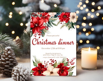 Editable Christmas Dinner Printable Christmas Party Invite Instant Download Christmas Dinner Invitation Template Menu Card Holiday Party