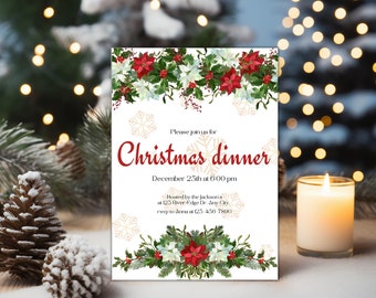 Printable Christmas Party Invite Instant Download Christmas Dinner Invitation Template Editable Christmas Party Holiday Party Menu Card