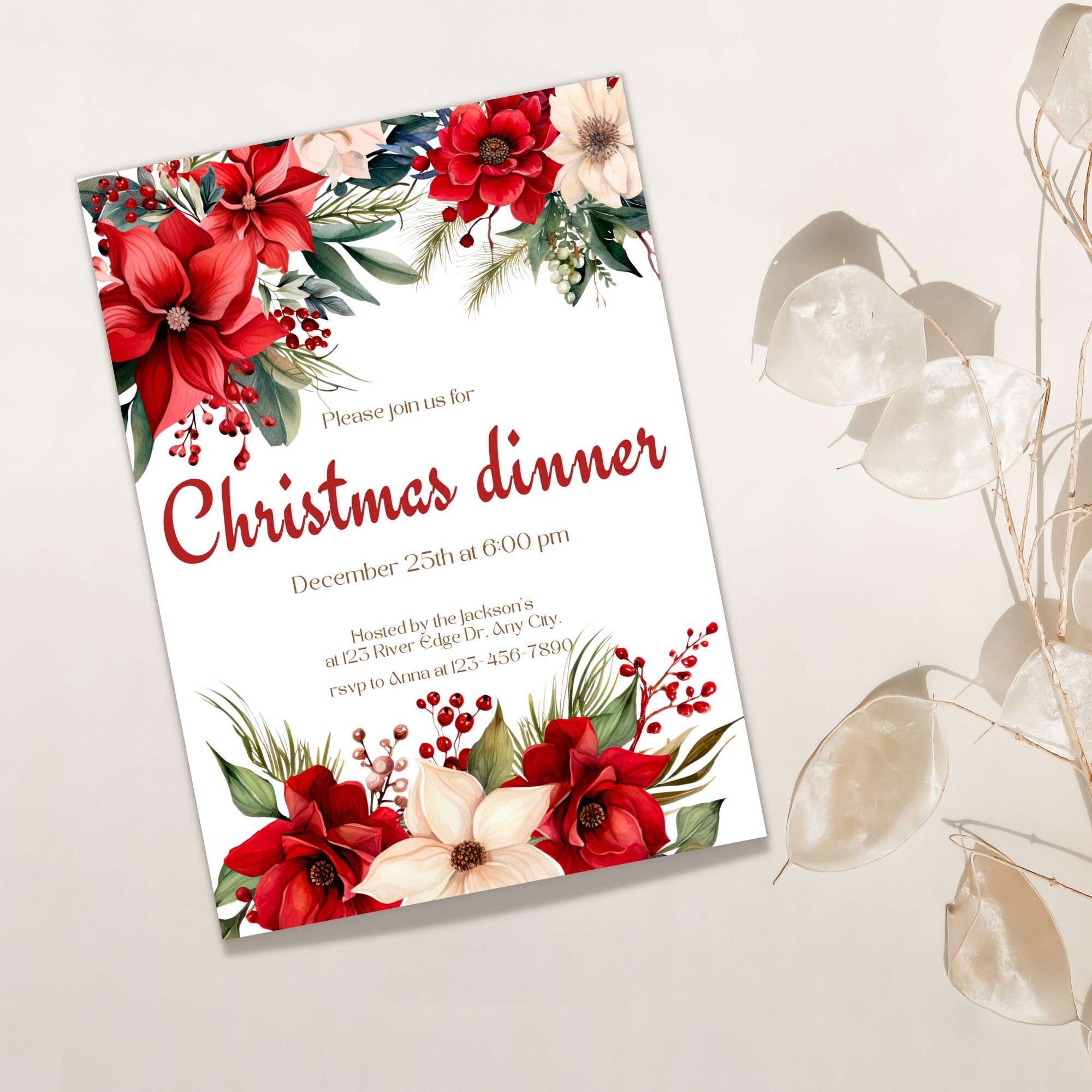 Editable Christmas Dinner Printable Christmas Party Invite Instant ...