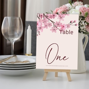 Modèle de numéros de table de mariage en fleurs de cerisier Numéros de table de mariage modifiables à téléchargement immédiat Carte de numéros de table de fête Carte de numéros de table de fête