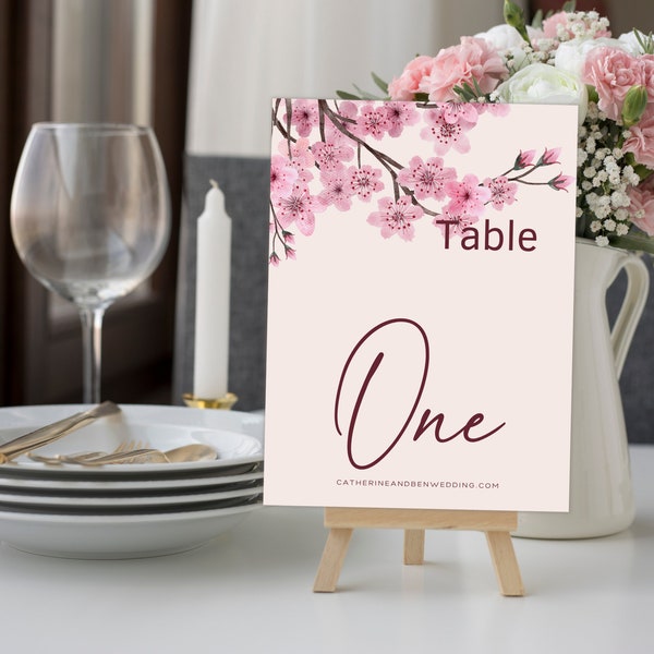 Cherry Blossom Wedding Table Numbers Template Editable Wedding Table Numbers Instant Download Table Number Card Party Table Number Card