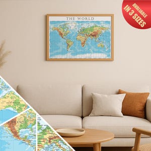 Carte du monde physique | Europe classique centrée | Affiche