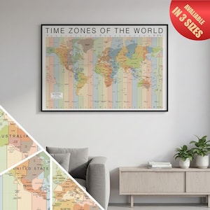 Time Zones World Map | Detailed | Poster