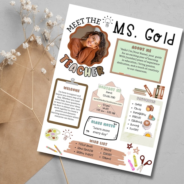 Meet The Teacher | Teacher Template | Flyer Neutral Theme | Teacher Resource Letter | Back to School | Classroom Decor | Newsletter