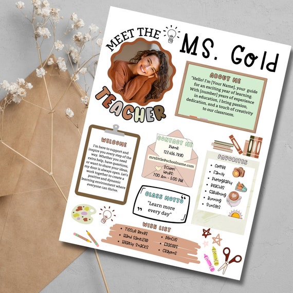 Meet The Teacher | Teacher Template | Flyer Neutral Theme | Teacher Resource Letter | Back to School | Classroom Decor | Newsletter