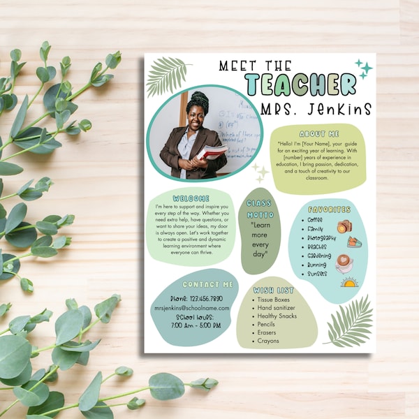 Boho Abstract Meet The Teacher | Teacher Template Flyer | Teacher Resource Letter | Back to School | Classroom Decor | Newsletter