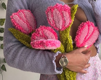 Tulipani di lana individuali, fiori fatti a mano, soffici ornamenti, decorazioni per la casa, regali di San Valentino, regali originali per coppie, fiori di lana.