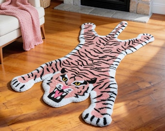 Handmade Pink Tiger Rug – Modern Home Decor, Wool Accent Rug