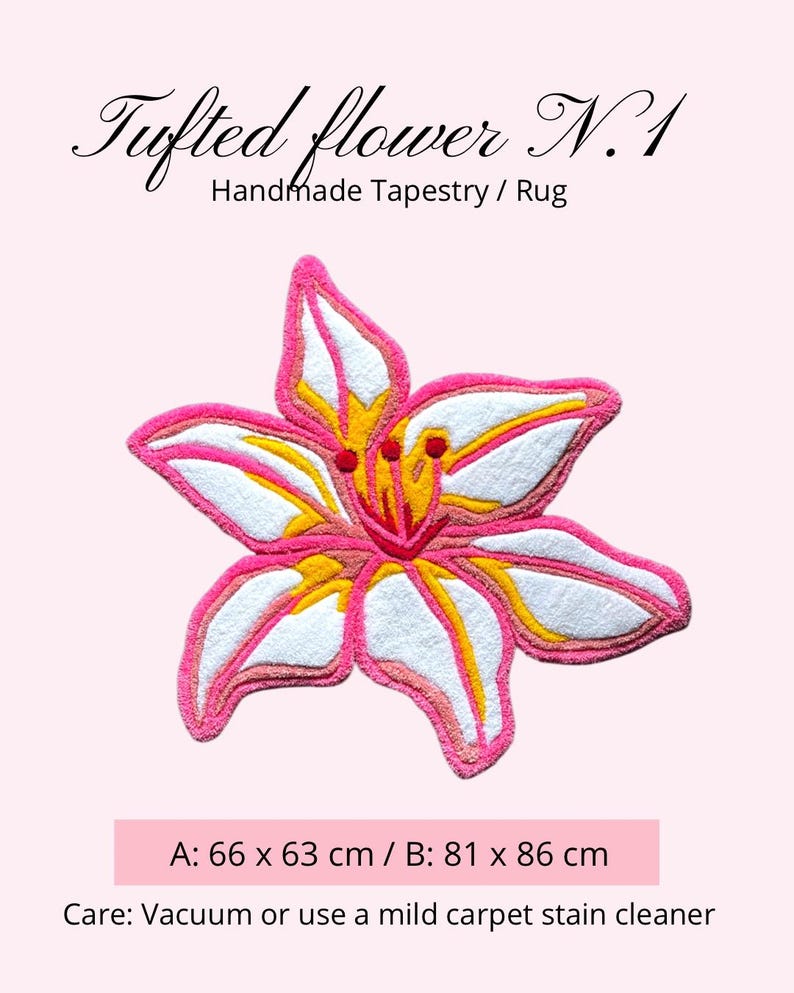 Handmade pink lily tufted rug - floral tapestry home decor image 2