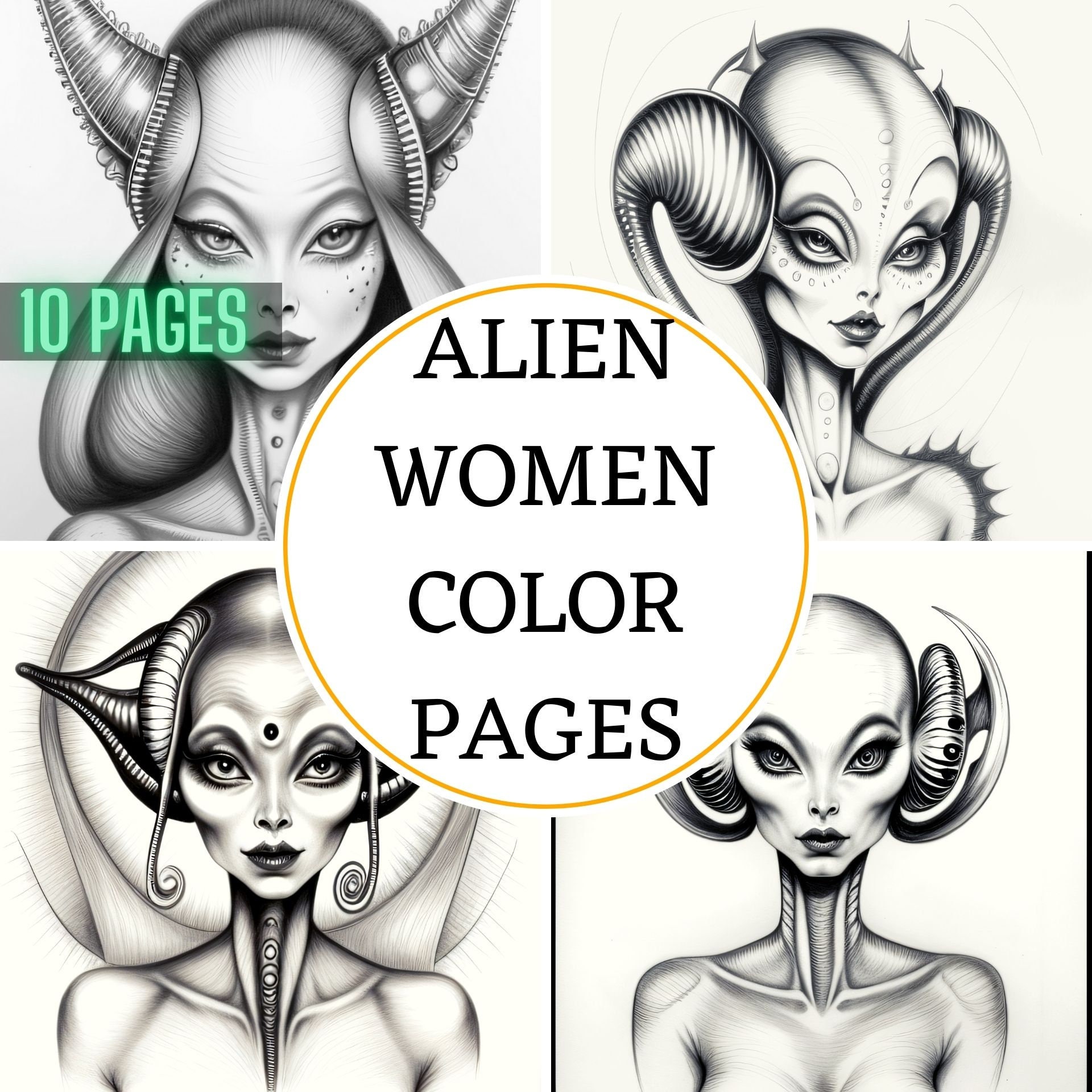 Realistic Alien Women! 10 Coloring Pages of Gorgeous Detailed Human ...