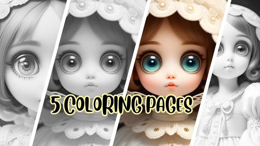 5 Instant Coloring Pages of Vintage Large Eye Porcelain Dolls Adult ...