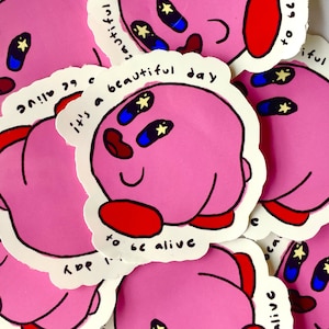 Rosa Blob inspirierte wasserdichte Vinyl-Aufkleber Inspirierende Zitate Cowboy niedliches kawaii lustiges Geschenk Kirby