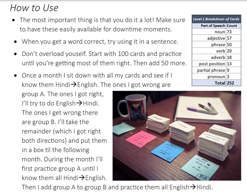 250 Hindi / English Flashcards printed on Cardstock Etsy