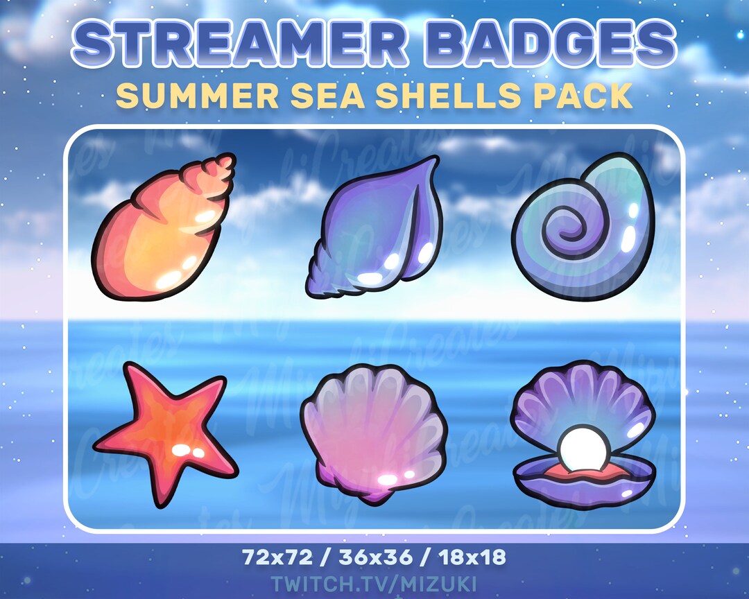 Summer Sea Shells Pack Twitch Badges Sub Bit Badges - Sea Shells, Star ...