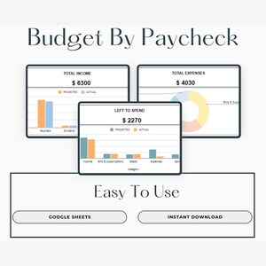 Budget By Paycheck Google Sheets, Monthly Budget Spreadsheet, Monthly Budget Planner, Monthly Budget Google Sheets, Expense Tracker Template