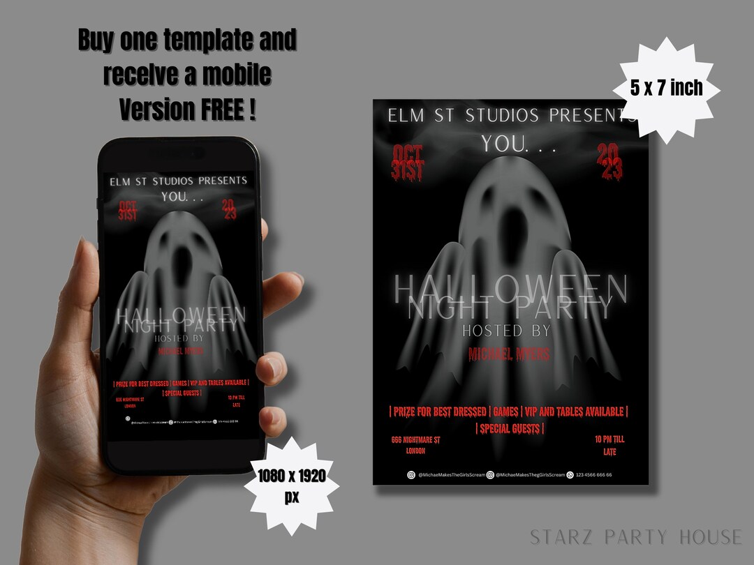Spooky Halloween Party Flyer Template: Editable Costume Event Invite ...
