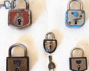 1960s German Abus Metal Padlocks With Key - Industrial Decor - Made in Germany