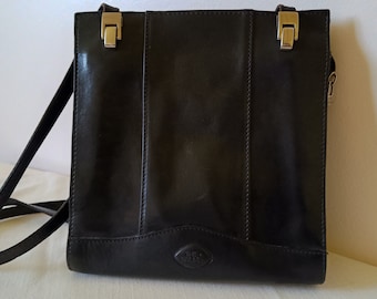 THE TREND Black Leather Made In Italy Shoulder Bag