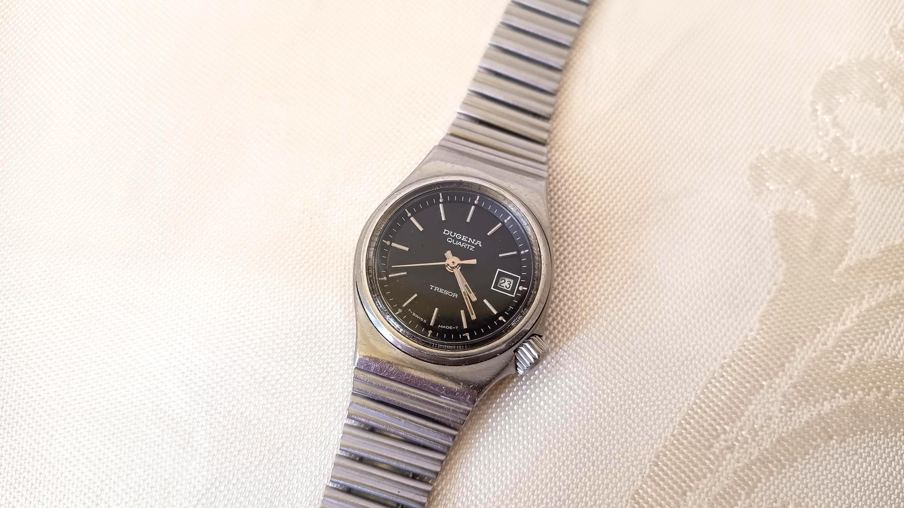 Dugena Tresor Quartz Vintage Steel Black Dial Women's Swiss Made
