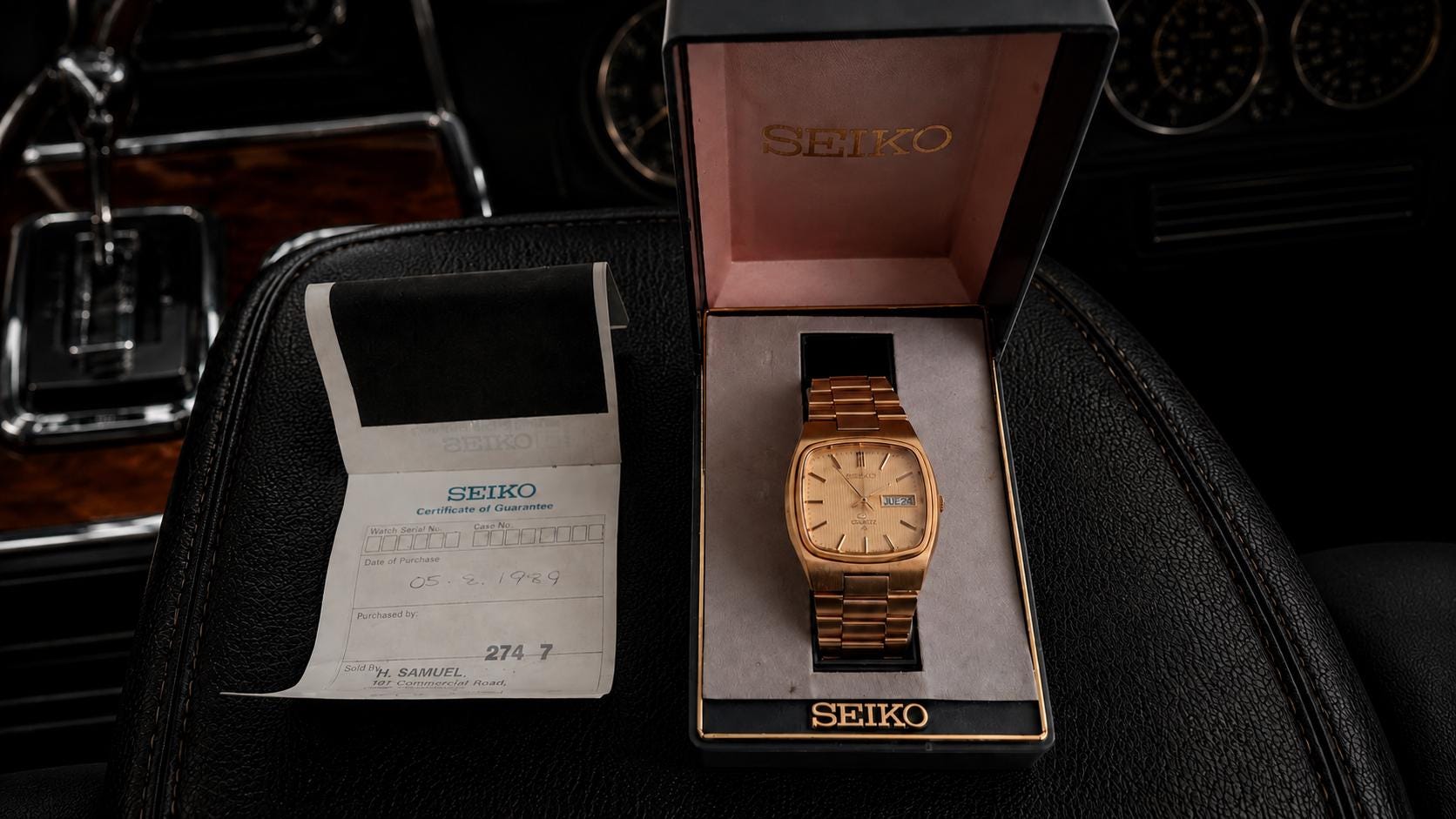Vintage Seiko SQ 4004 Gold Tone Day Date Watch Box Warranty