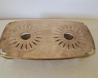 Vintage Brass And Copper Double Warm Pot Stand, Brass Cookware Pot Warmer
