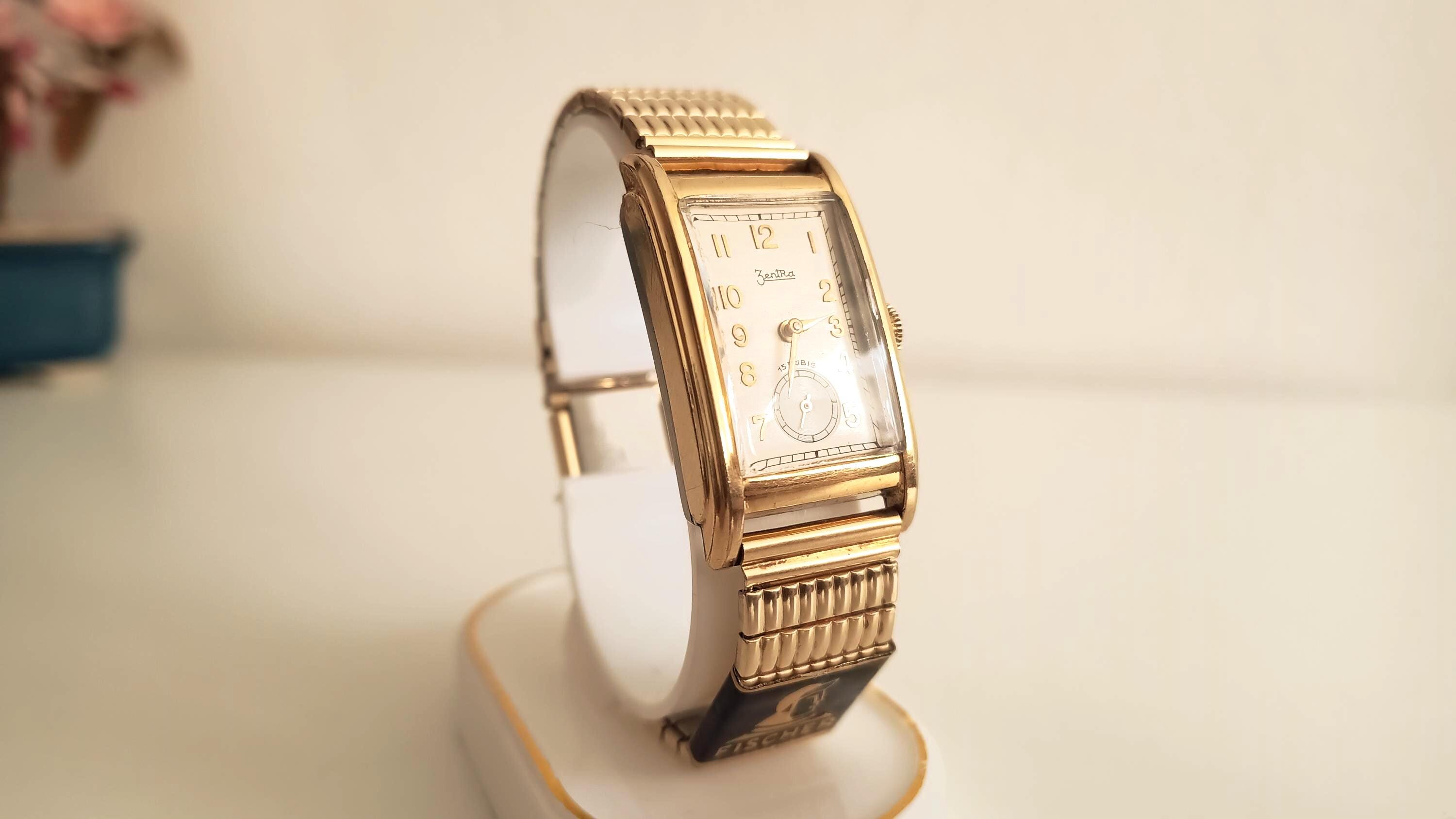 Montre Vintage ZentRa URSS à Quartz Années 80-90 - Boîtier Doré, Bracelet Marron - Style Rétro Casual Pour Homme - Neuf Sans Boîte