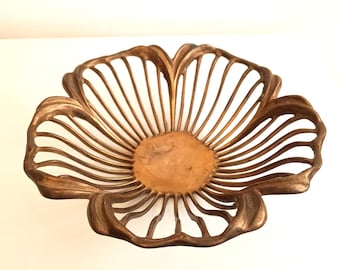 Vintage Brass Bowl in Art Nouveau Style, Decorative in Flower Shape
