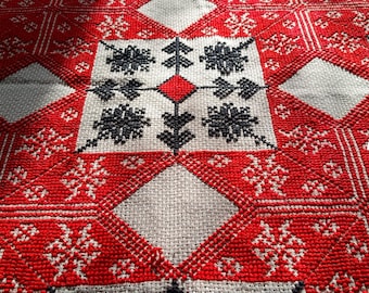 Traditional Romanian Vintage Handmade Tablecloth Rustic Rural Table Cloth Decor