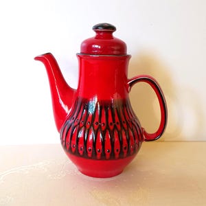 Vintage Jasba Ceramic Tea Pot 1l Capacity Earthenware Red-Black West Germany