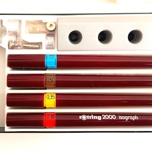 Rotring 2000 Isograph Technical Pen Set Vintage Germany Drafting Pens 0.18-0.70 Complete Set