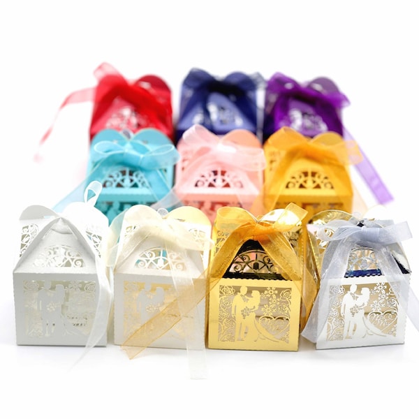25pcs Laser Cut Wedding Bride and Groom Wedding Favor Candy Gifts Boxes