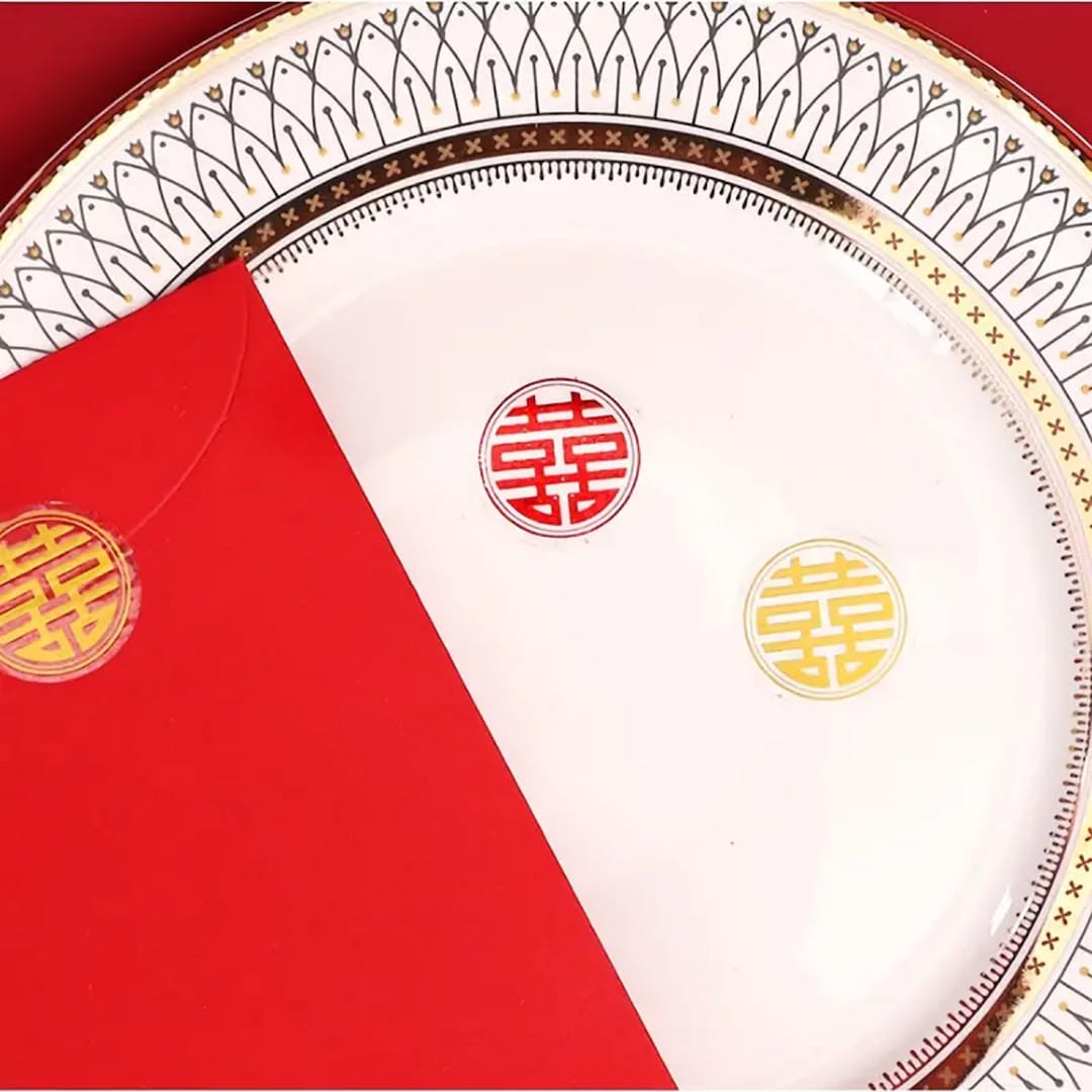 Gold & Red Double Happiness 囍 Sticker: 49 Pcs Chinese Wedding Decor - Etsy
