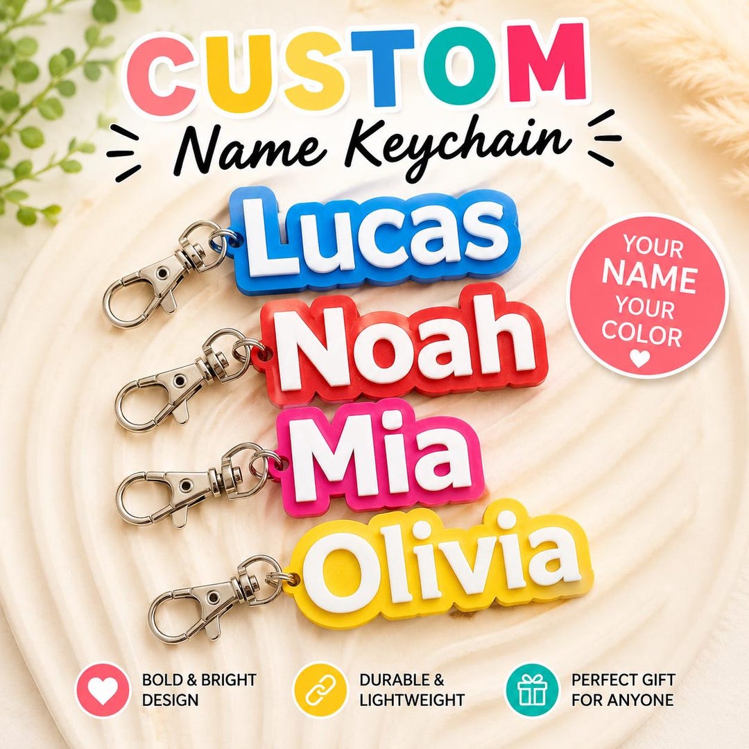 Personalized Bright & Bold Name Keychain | Custom 3D Printed Bag Charm ...