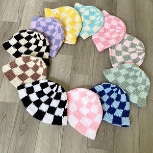 Crochet Checkered Bucket Hat