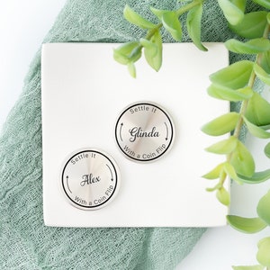 Custom Decision Coin | Laser engraved stainless steel coin personalized with your choice of names | Fun gift for decision making