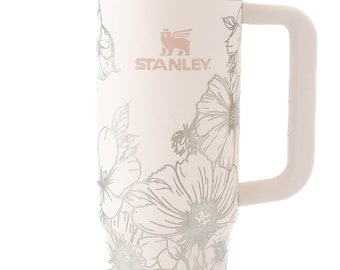 Stanley tumbler engraved with flower wrap design | Rose Quartz Stanley Quencher 30oz perfect gift for flower lover or garden enthusiast