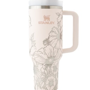 Stanley tumbler engraved with flower wrap design | Rose Quartz Stanley Quencher 40oz perfect gift for flower lover or garden enthusiast