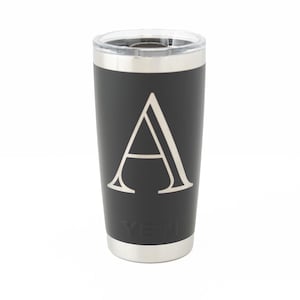 Yeti Rambler 20oz Tumbler with MagSlider Lid in Black with Monogram.