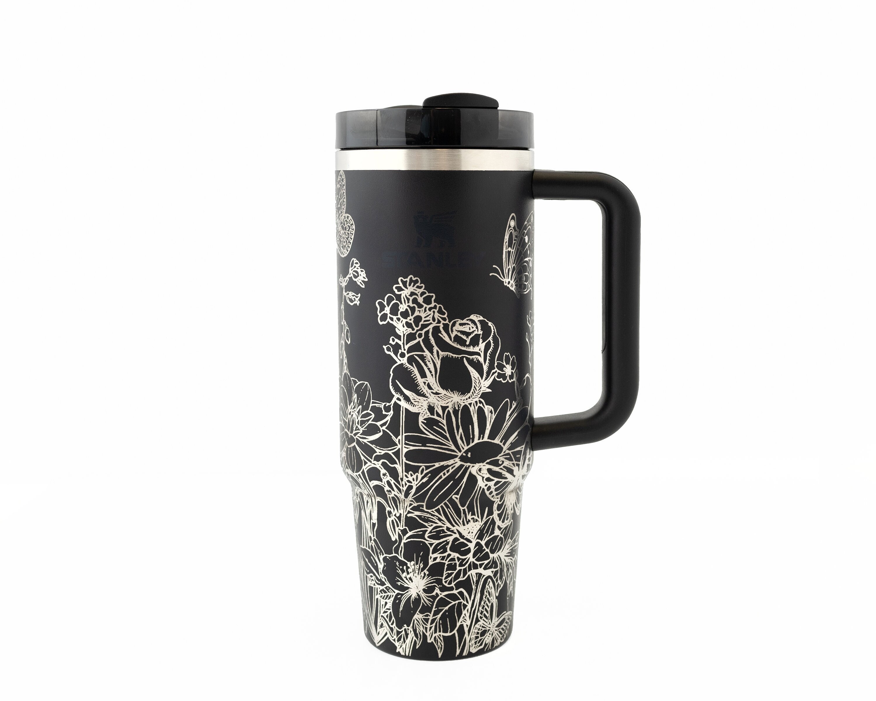 Stanley Tumbler Engraved With Flower and Butterflies Design