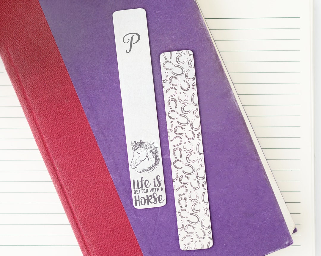 Metal Bookmark Laser Engraved With Monogram, Horse and Horseshoes ...