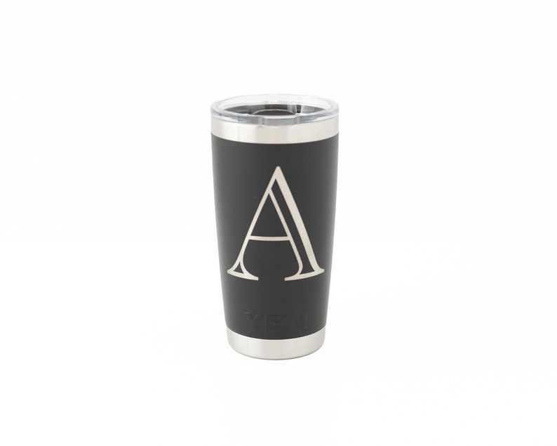Yeti Rambler 20oz Tumbler with MagSlider Lid in Black with Monogram.
