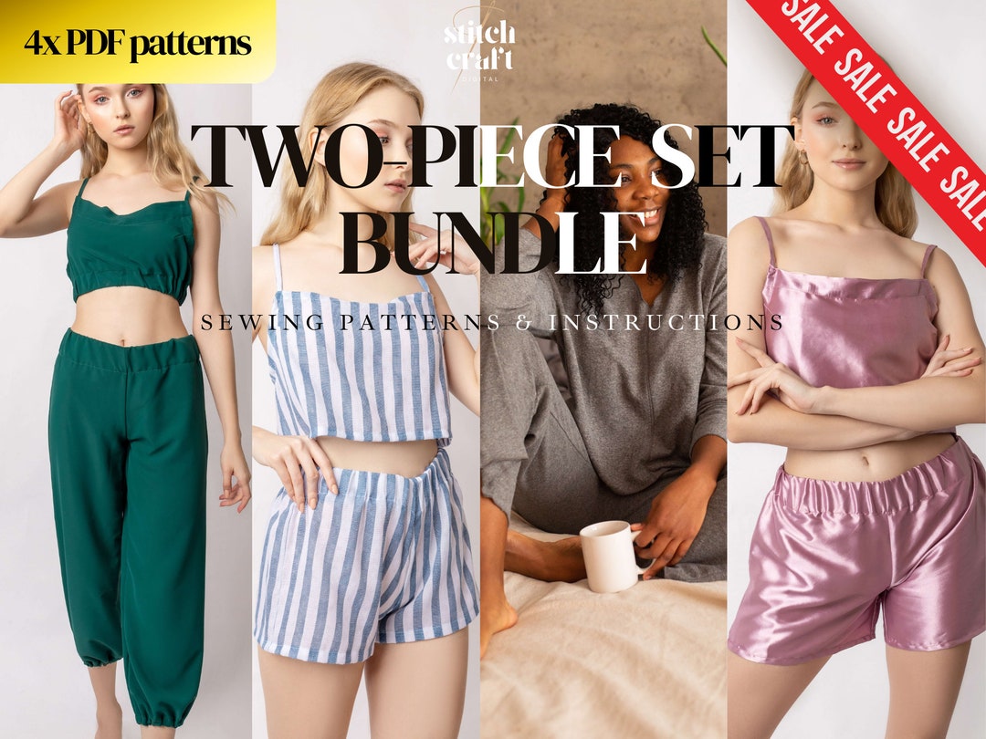2 Piece Set Sewing Pattern Bundle, 4 Designs, Relaxed Loungewear Sewing